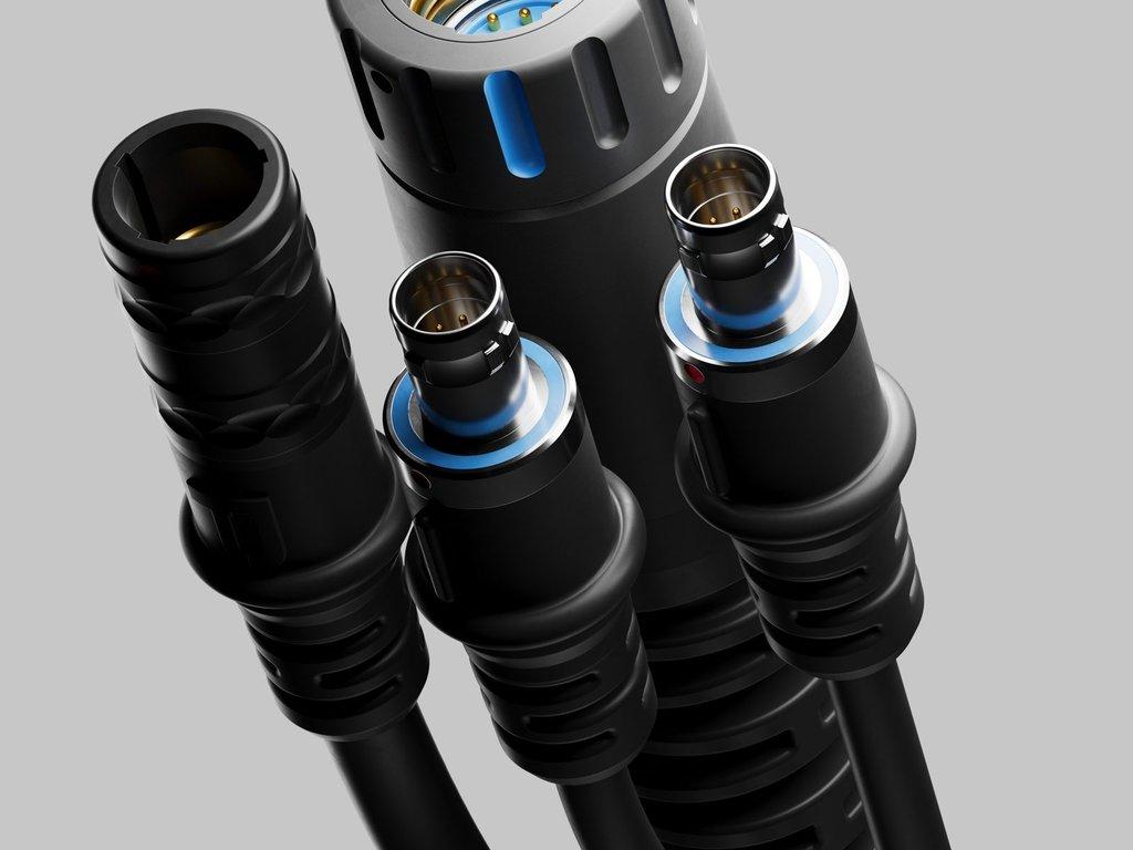 Nemesis 19-pin receptacle with dual ODU 7-pin plugs